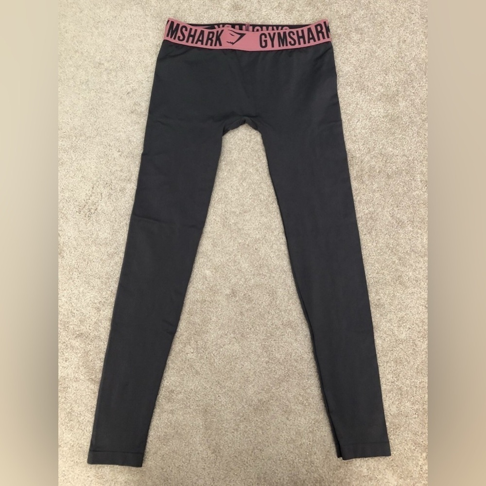 Gymshark Gray Leggings with Pink Logo Waistband